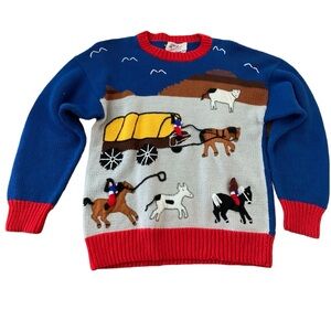 Vintage Cotton Salsa Pioneer Handmade In Peru 3D Sweater 🐴